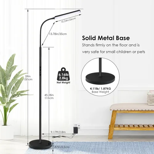 Miniatura 3 de Dimunt Lámpara de pie LED, lámparas de pie brillantes de 15W para sala de estar con temporizador de 1H, lámparas de pie ajustables sin escalones