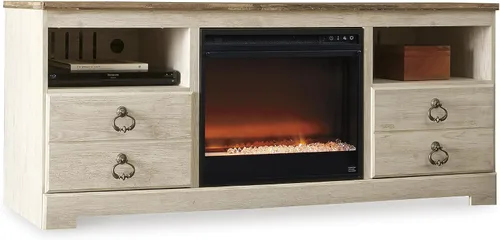 Miniatura 17 de Signature Design by Ashley Foyland - Soporte de TV de 83 pulgadas con chimenea eléctrica, altavoces inalámbricos integrados, madera, chapa de roble