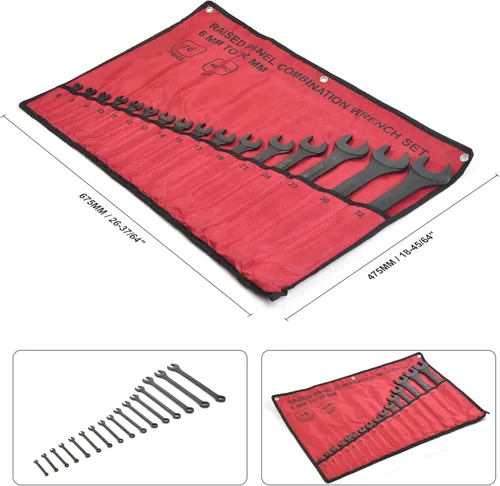 Miniatura 3 de Juego de 16 piezas de llaves combinadas métricas de 6mm a 32mm con bolsa enrollable