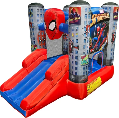 Funormous Marvel Spider-Man Casa de Rebote Inflable con Tobogán, Castillo Hinchable de Spiderman para Niños, Interior y Exterior, Plus Soplador de