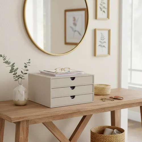 Miniatura 6 de Organizador de Documentos UnionBasic, Caja de Almacenamiento de Archivos con 3 Cajones, Organizador de Archivos para Escritorio de Oficina, Beige
