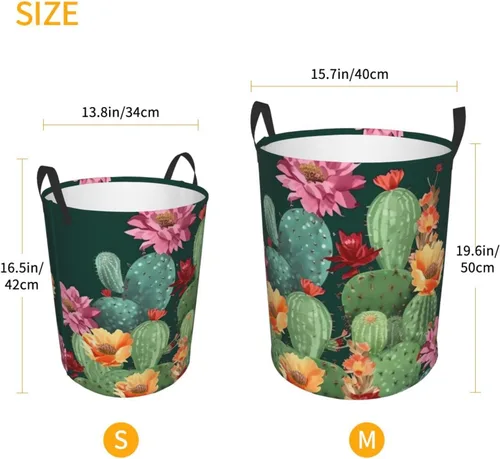 Miniatura 5 de Cesto circular con estampado floral de cactus, impermeable, cesta organizadora de lavandería, con asas, para ropa, juguetes, pequeña