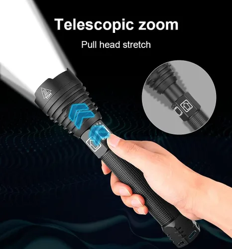 Miniatura 4 de Linterna recargable de alto lúmenes, linternas LED de mano súper brillantes, luz de flash USB C de alta potencia, 3 modos de zoom, impermeable