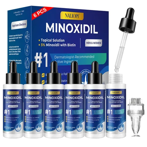 Paquete de 6 soluciones tópicas de minoxidil al 5% para hombres y mujeres, tratamiento de crecimiento del cabello para adelgazamiento del cabello,