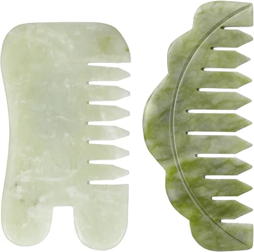 Miniatura 9 de Geiserailie 2 piezas de peines de jade suministros esteticista masaje piedra pelo Gua Sha raspado cuero cabelludo peine herramienta de masaje facial