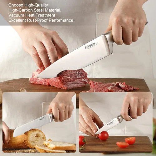 Miniatura 5 de Juego de bloque de cuchillos, juegos de cuchillos de cocina con bloque, juego de cuchillos FIKSHOT - Cuchillos Santoku ultra afilados