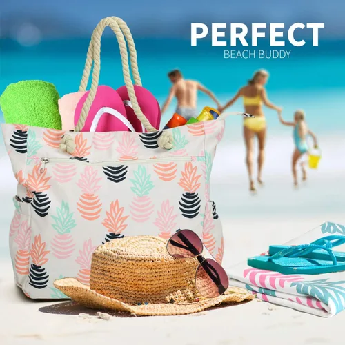 Miniatura 5 de Bolsa de playa espaciosa bolsa de viaje y gimnasio con múltiples bolsillos y cremallera fuerte