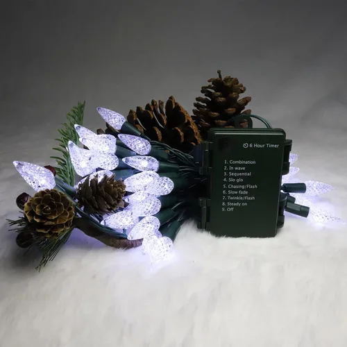 Miniatura 5 de 50 luces LED C6, alambre verde, estuche de batería impermeable, funciones múltiples, temporizador, blanco frío