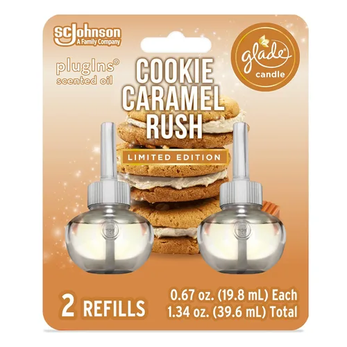 Glade PlugIns - Kit de iniciación de ambientador, aceites esenciales y perfumados para el hogar y el baño, Cookie Caramel Rush, 0.67 onzas líquidas,