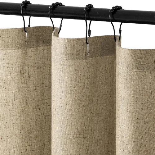 MIULEE Cortina de ducha de lino con 12 ganchos de metal, lavable, estilo campestre, bohemio, granja, con ojales pesados, juego de cortinas de ducha