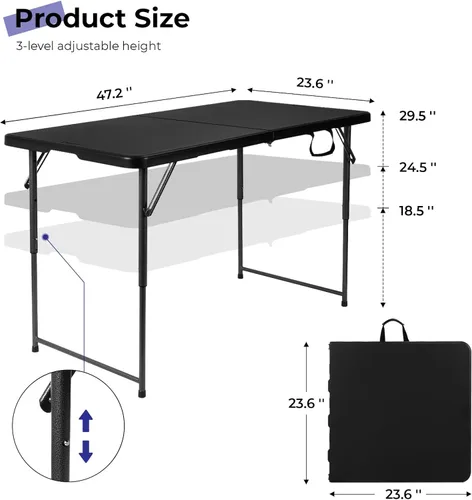 Miniatura 3 de Byliable Mesa plegable de 1,2 m portátil de plástico resistente plegable por la mitad mesa de uso múltiple pequeña para interiores y exteriores
