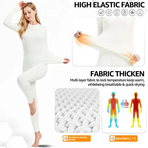 Miniatura 3 de UNIQUEBELLA Conjunto de ropa interior térmica para mujer, conjunto de capa base larga para mujer, conjunto de ropa interior atlética