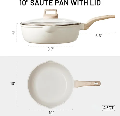 Miniatura 2 de CAROTE Sartén Antiadherente Profunda de 10 Pulgadas para Freír con Tapa, Sartén Jumbo de 4.5 Cuartos para Saltear con Pico Vertedor, Sartén