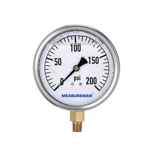 Miniatura 13 de MEASUREMAN Manómetro de plomería relleno de glicerina 0-15psi caja de acero inoxidable, esfera de 4 pulgadas, montaje inferior de latón NPT de 1/4