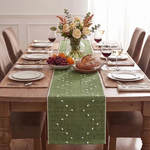 Miniatura 3 de Artoid Mode Camino de mesa tejido de algodón rústico verde militar, decoración de mesa de comedor para decoración de fiesta del hogar, 12 x 36