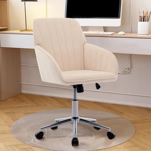 Miniatura 24 de Silla de oficina de terciopelo, sillas de escritorio tapizadas para oficina en casa con ruedas giratorias ajustables, ergonómica para sala de estar