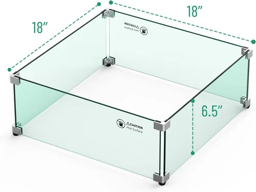 Miniatura 2 de Skyflame Protector de viento de vidrio para hoguera, cuadrado de 18 x 18 x 6 pulgadas, protector de llama de vidrio templado, juego de parabrisas