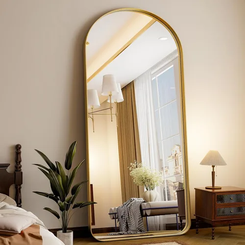 Miniatura 9 de Easly Espejo de Cuerpo Completo de Gran Tamaño, 76" x 34" Espejo Arqueado de Cuerpo Completo, Marco de Metal Negro, Espejo de Piso para Dormitorio