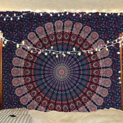 Miniatura 23 de Tapiz hippie indio bohemio psicodélico dorado azul pavo real mandala colgante en la pared (negro blanco, Queen (84 x 90 pulgadas) (84.6 x 90.6 in)