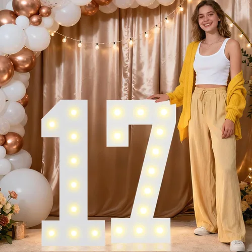 Miniatura 36 de Pooqla Letras y Números Decorativos con Luces LED, Letras y Números de Neón de Plástico Blanco para Decoración de Fiestas, Bodas, Funciona