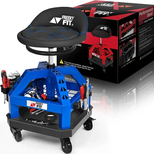 Miniatura 12 de Rolling Shop Taburete para garaje con ruedas, DO02 - Asiento giratorio de 360° de altura ajustable con almacenamiento de bandeja de herramientas