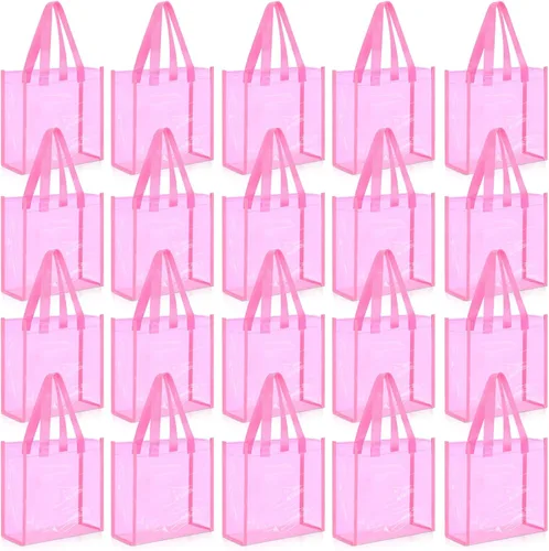 Miniatura 10 de Paterr Paquete de 20 bolsas de plástico transparentes de 10 x 10 x 4 pulgadas, bolsa de regalo aprobada por estadios con asas para mujeres