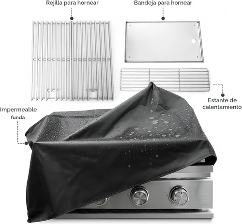Miniatura 7 de Parrilla de gas propano incorporada premium de 4 quemadores, acero inoxidable 304 todo engrosado, 32,000 BTU con 516 pulgadas cuadradas de espacio