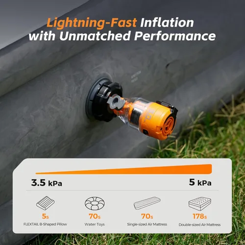 Miniatura 2 de FLEXTAILGEAR Max Pump 3 Air Pump for Inflatables, 5Kpa Portable Air Pump, 500L/min Air Mattress Pump with Camping Light, Electric Pump for Naranja