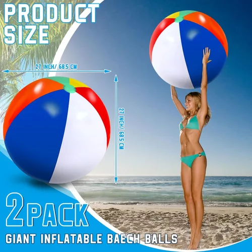 Miniatura 2 de Pelotas de playa de arco iris gigantes de 27 pulgadas inflables grandes para piscina, juguetes inflables de piscina para juegos de agua de verano