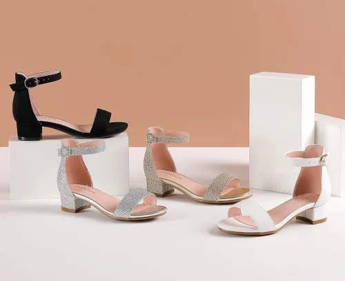 Miniatura 7 de Dufannie - Sandalias de vestir de tacón bajo para niñas pequeñas y grandes, con correa para el tobillo, punta abierta, para usar en fiestas de boda