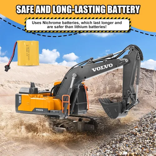Miniatura 5 de DOUBLE E Volvo Excavadora RC Excavadora de control remoto de juguete para niños, vehículos de construcción de función completa, juguetes con pala