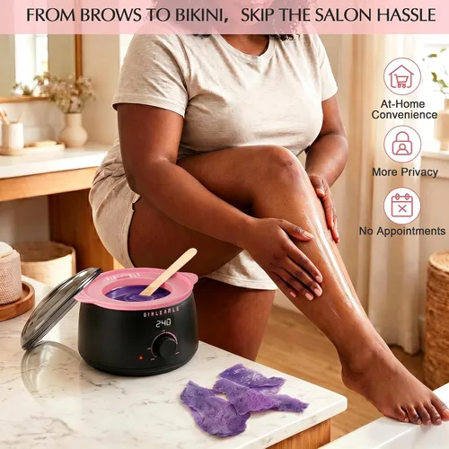 Miniatura 6 de GIRLEARLE Black and Pink Digital Waxing Kit for Women and Men Sensitive Skin, Nose&Ear Wax Kit Hair Removal at Home with Wax Beads & Silicone Pot
