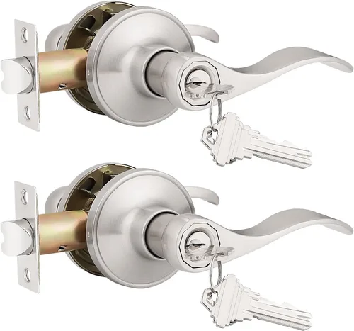 Miniatura 15 de Probrico 12061SN - Manija de puerta, juego de cerradura para puerta con llave de seguridad, para entrada, acabado niquelado satinado disponible
