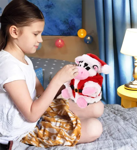 Miniatura 6 de DolliBu Juguete de peluche de vaca de Papá Noel, súper suave, disfraz de animal salvaje con traje de Papá Noel rojo, lindo regalo de vida silvestre