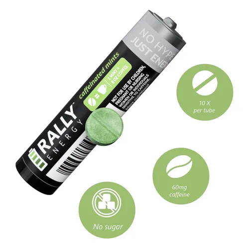 Miniatura 3 de Mentas de cafeína de Rally, 60 miligramos de cafeína, energía instantánea, mentas con cafeína de aliento fresco, 0 azúcar, menta y sabor natural