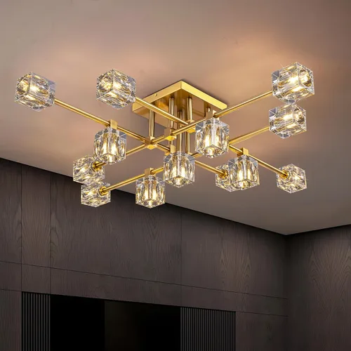 Miniatura 11 de Candelabro de Cristal Negro, Lámparas de Araña Sputnik con 12 Luces, Lámpara de Techo Moderna Ajustable en Altura Semiempotrada para Comedor, Isla