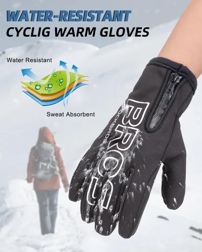 Miniatura 4 de ROCKBROS Guantes de ciclismo de invierno para hombres y mujeres, resistentes al agua, guantes de pantalla táctil que absorben los golpes, guantes