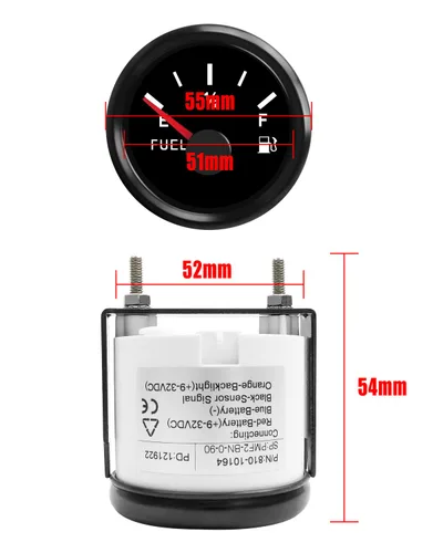 Miniatura 4 de Indicador de nivel de combustible de 0-90 ohm, medidor de combustible marino impermeable con esfera de 52 mm y retroiluminación LED, medidor Medidor