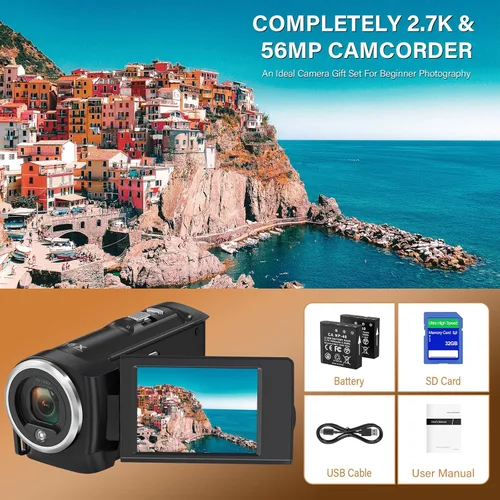 Miniatura 7 de Muitune Cámara de video QHD 2.7K 56MP 16X Zoom digital Vlogging Cámara con luz de relleno LED para YouTube, 2.8 pulgadas 270 grados de rotación LCD