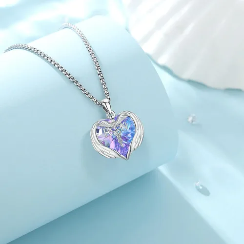 Miniatura 201 de Collar de alas de ángel de plata de ley 925, ángel de la guarda, enfermera RN caduceo, dije de ángel de cristal, joyería de regalo para mujer