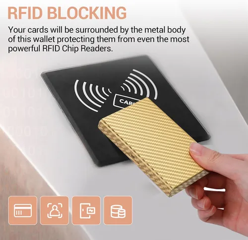Miniatura 117 de BONSYL® Soporte para tarjetas de crédito, cartera delgada de metal con bloqueo RFID, con 6 ranuras para tarjetas, para mujeres y hombres.