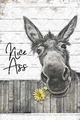 Letrero de metal para pared de baño, diseño de girasol con diseño de burro divertido para baño, decoración de pared de baño, bonito culo, granja,