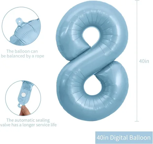 Miniatura 2 de TONIFUL 40 Inch Pastel Blue Number 8 Foil Balloons Large Mylar Foil Digital 8 Balloons for 8th Birthday, Gender Neutral Party, Baby Shower, Oro rosa