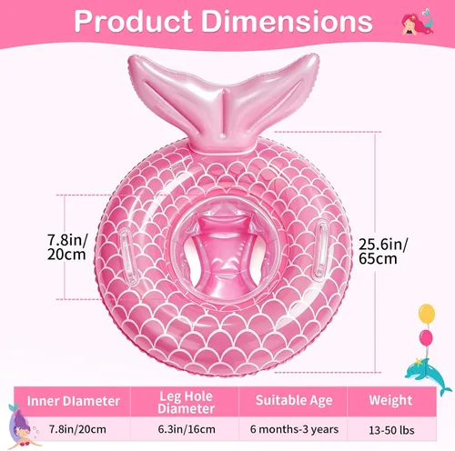 Miniatura 2 de Flotador de piscina para bebé, anillo inflable de sirena con asa de asiento, flotadores de piscina para bebés y niñas pequeños Rosa