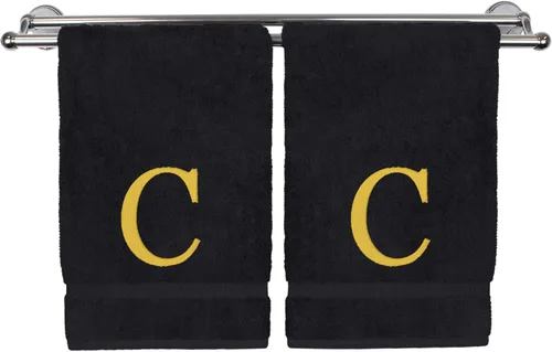 Toalla de mano monogramada, regalo personalizado, juego de 2 - Toalla bordada con letras mayúsculas en bloque dorado - Extra absorbente 100% algodón