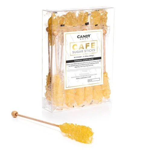 Candy Envy - Gold Café Sugar Sticks Mini Rock Candy - 18 golosinas doradas envueltas individualmente - Sabor a azúcar original