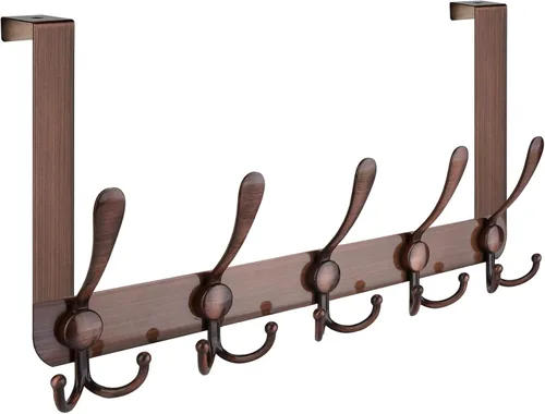 TICONN Ganchos sobre la puerta, 5 ganchos resistentes de triángulo para colgar abrigos, todo metal, para baño, dormitorio, residencia (bronce
