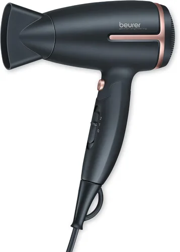 Beurer HC25 - Secador de pelo iónico para viajes con interruptor de voltaje, secador antiencrespamiento de 1600 W, mango plegable, estilizador