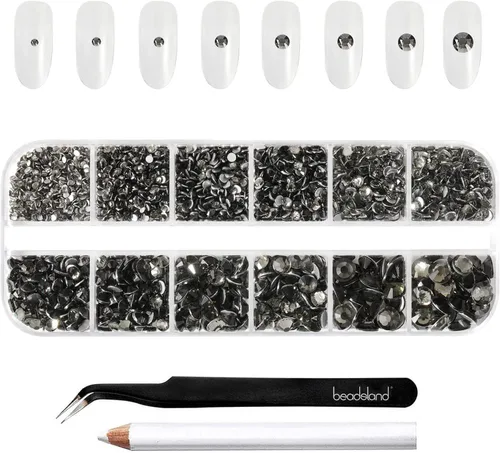 Miniatura 17 de Beadsland Diamantes de imitación para maquillaje, 8 tamaños, 2500 unidades de diamantes de imitación de cristal con parte trasera plana, gemas