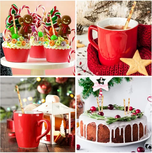 Miniatura 4 de 200 popotes de Navidad para hombre de jengibre, pajitas de papel desechables de Navidad marrones para bebidas y decoraciones de cócteles